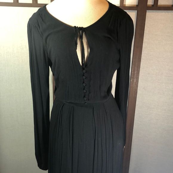 Free People Black Flowing Wednesday Addams Dress Deep V Neck Hocus Pocus Sz 2 - Picture 1 of 16